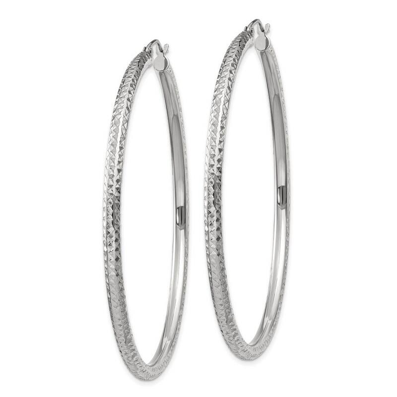 Curata 14k White Gold Diamond Cut 60x3mm Round Tube Hoop Earrings