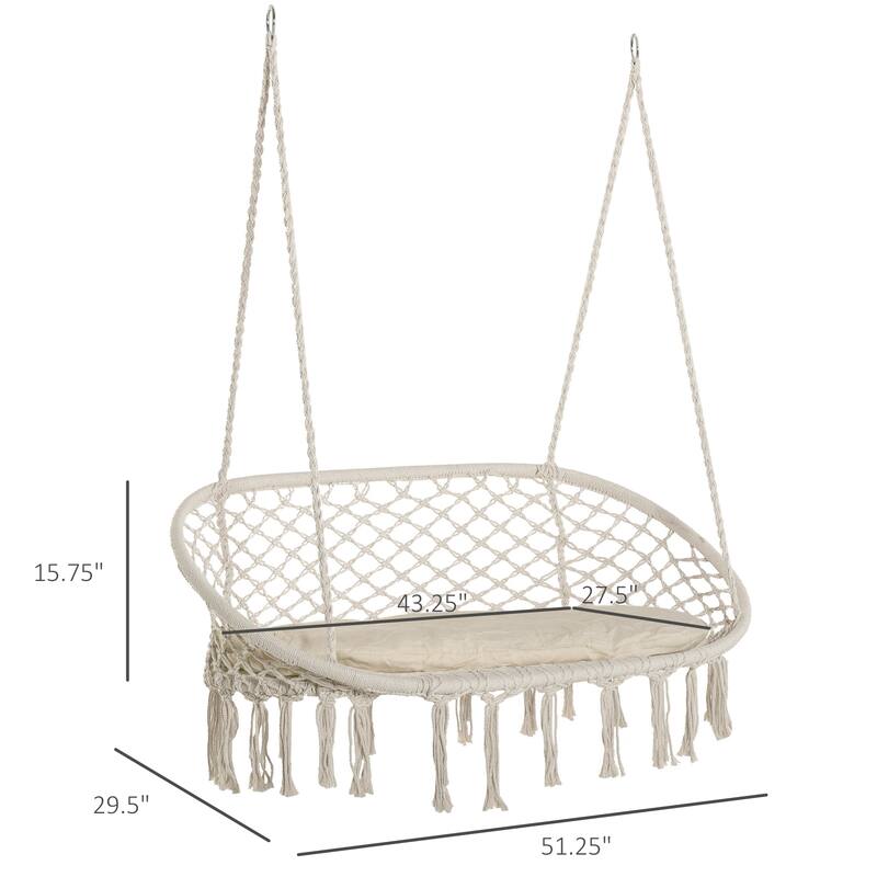 Steel Frame 2-Person Macrame Hammock Chair with Includes Cushion and 704lb Capacity