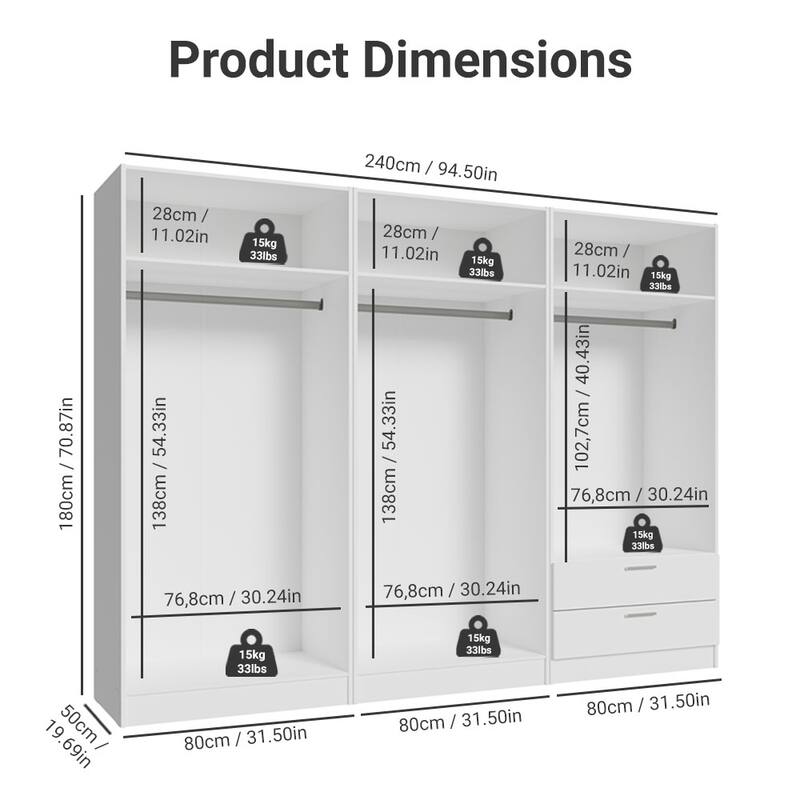 MADESA 6 Doors 2 Drawers Wardrobe Set Bedroom Storage Cabinet
