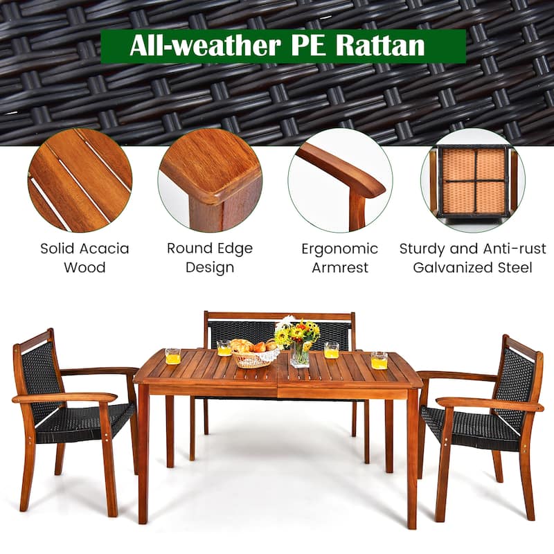 Costway 4PCS Patio Rattan Dining Furniture Set Acacia Wood Frame - See details