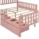 preview thumbnail 16 of 15, Full Size Kids Platform Bed with 2-Storage Drawers, Wood Children Bed Frame with Guardrails on Both Sides for Bedroom, White
