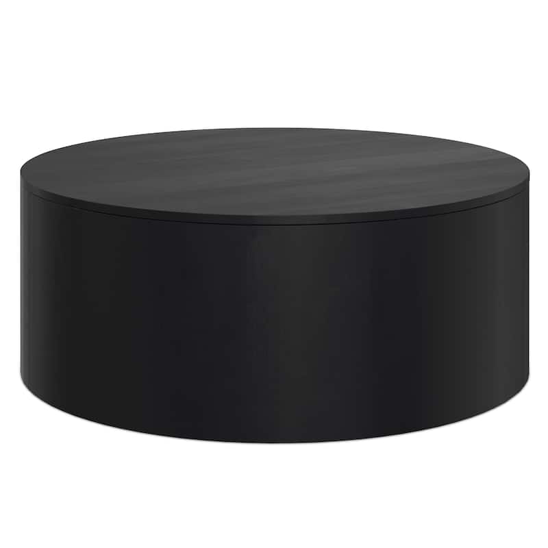 WYNDENHALL Hillmount SOLID MANGO WOOD 36 inch Wide Round Contemporary Drum Coffee Table & Fully Assembled - 36"d x 36" w x 14"h