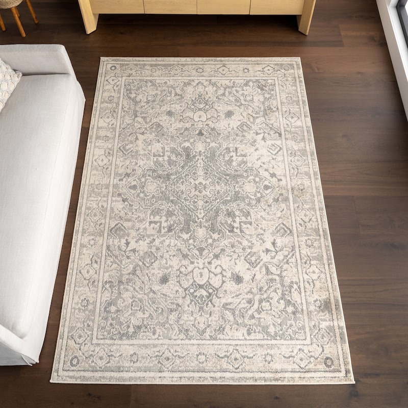Nuloom Gem Traditional DIstressed Area Rug - 4' x 6' - Grey - Rectangle