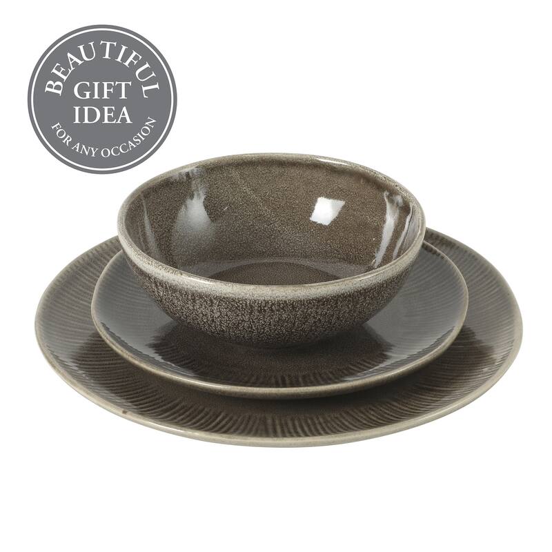 Gibson Elite Sandy Pines Stoneware Plates and Bowls Set - 12 Piece Reactive Glaze Dinnerware Set - Service for 4