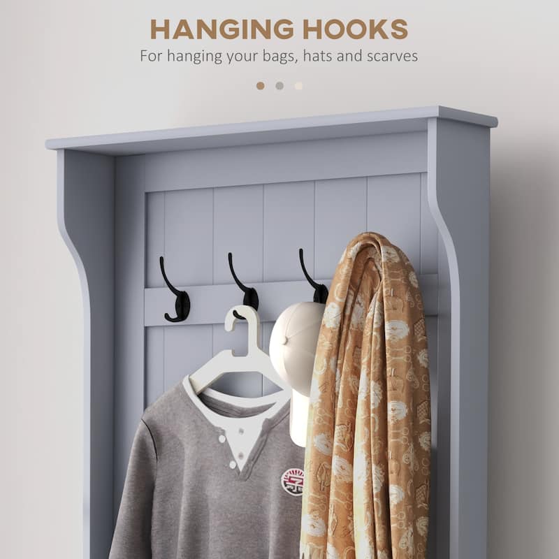 28" Gray 3 in 1 Hall Tree - Bench, Coat Rack, Shoe Storage Rack