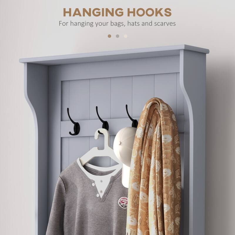 Hall Tree with Hooks, Elegant Storage Bench Shoe Bench with Storage Cabinet, Entryway Coat Rack Bench for Mudroom