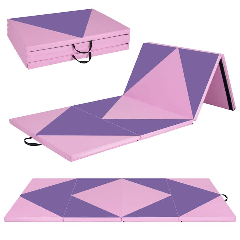 Gymax Gymnastics Gym Mat 4-Panel Folding Lightweight Gymnastics - Pink