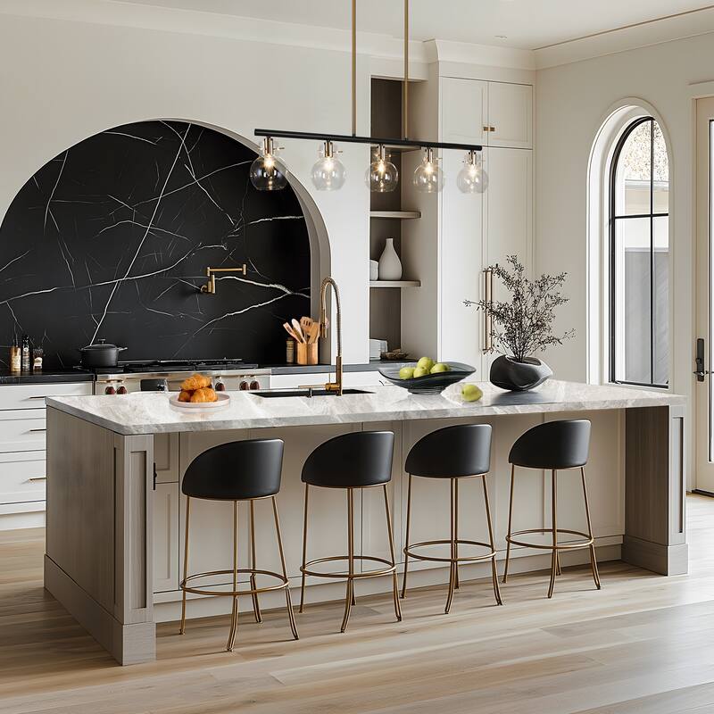 Modern Industrial 5-Light Black Gold Linear Chandelier Clear Glass Kitchen Island Lights for Dining Room