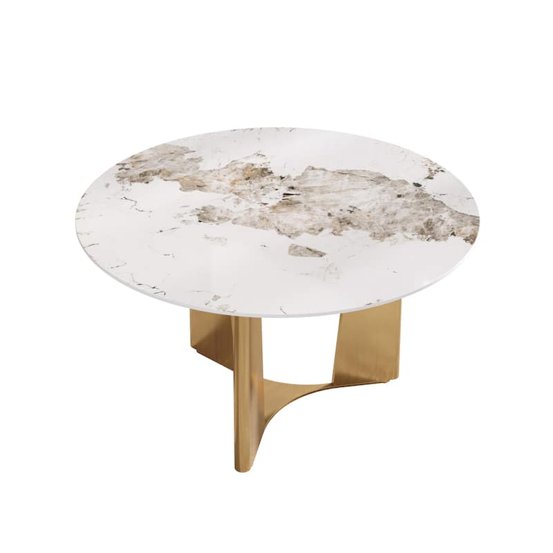 53" Modern Round Dining Table with Marble Top for 4-6, Sintered Stone Kitchen Table with Dining Table with Metal Legs