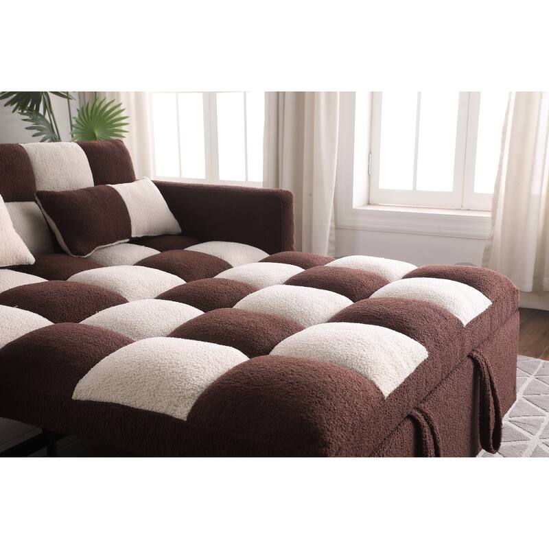 Brown Beige Convertible Sofa Bed Multifunctional Loveseat Sleeper Sofa Couch Pull-Out Sofa Bed with Metal Frame