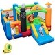 preview thumbnail 1 of 4, Train Themed Kids Bouncer with Slide and Basketball Hoop with 950W Air Blower - 15.5ft x 12ft x 8ft