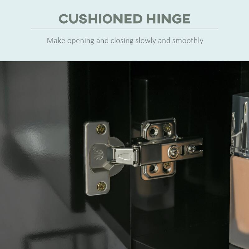 High Gloss Black MDF LED Bathroom Mirror Cabinet with Adjustable Shelves - 35.5" W x 6" D x 25.5" H