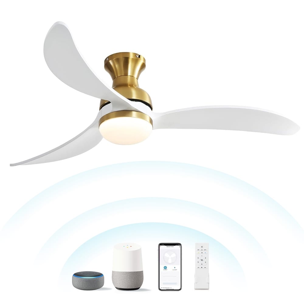 Sofucor 52inch Smart-controlled Flush-mount Ceiling Fan with Streamlined Curved Blades, Remote Control, and Dimmable LED Light