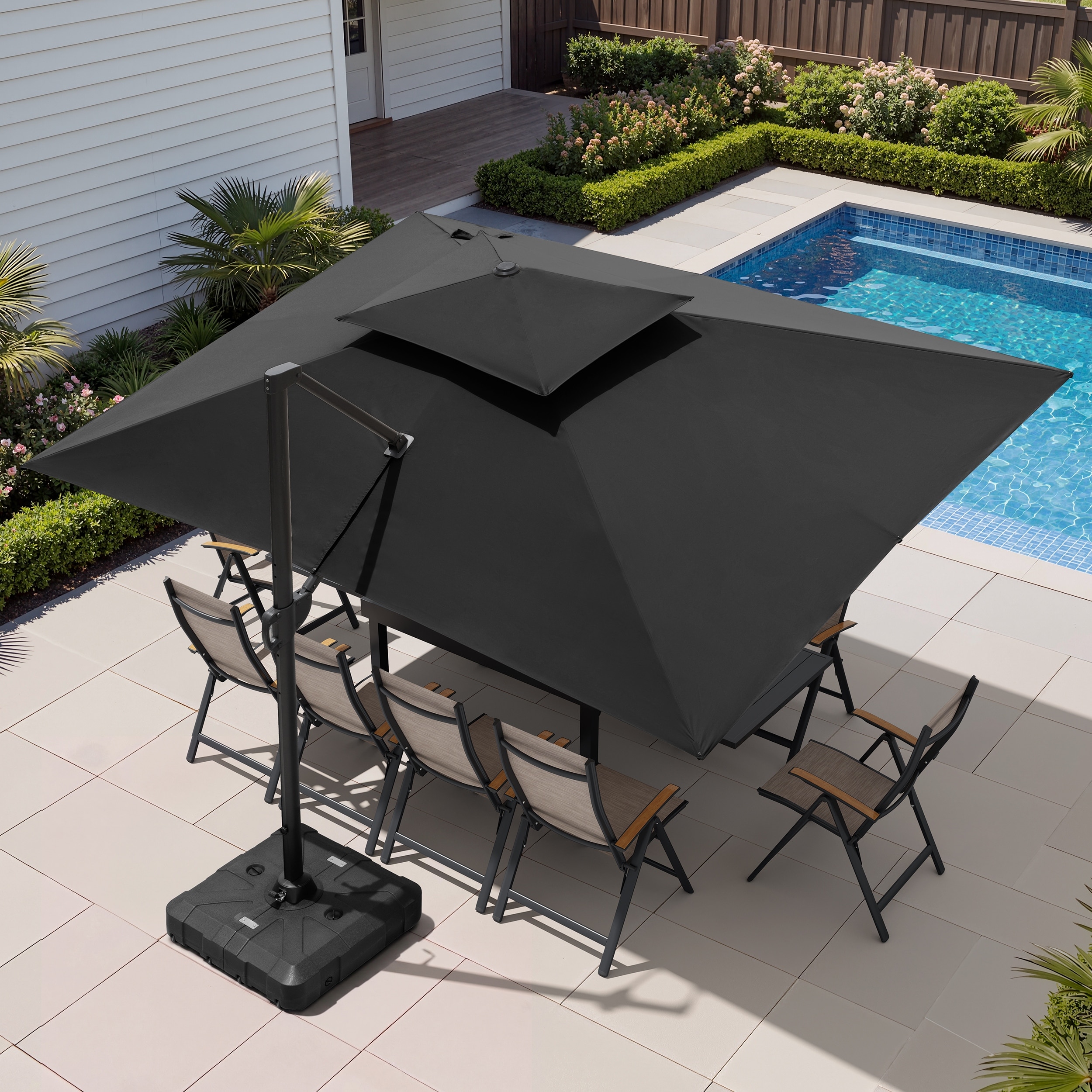 10 X 13 Ft Patio Aluminum Double Top Cantilever Umbrella with Wheel Base