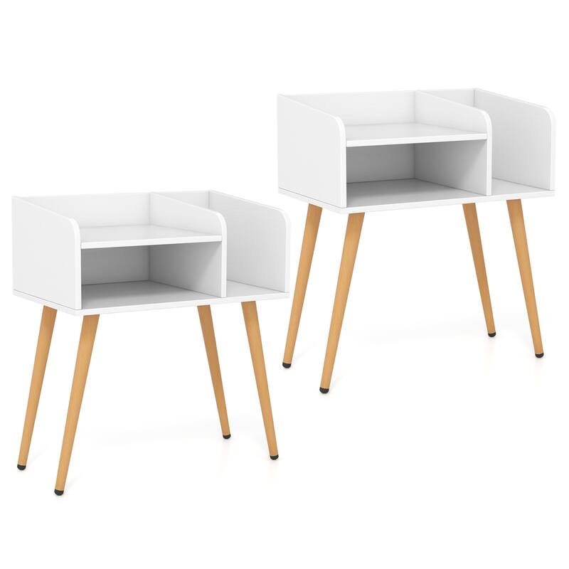 Gymax Set of 2 Mid Century Modern End Table w/ Open Shelves Metal