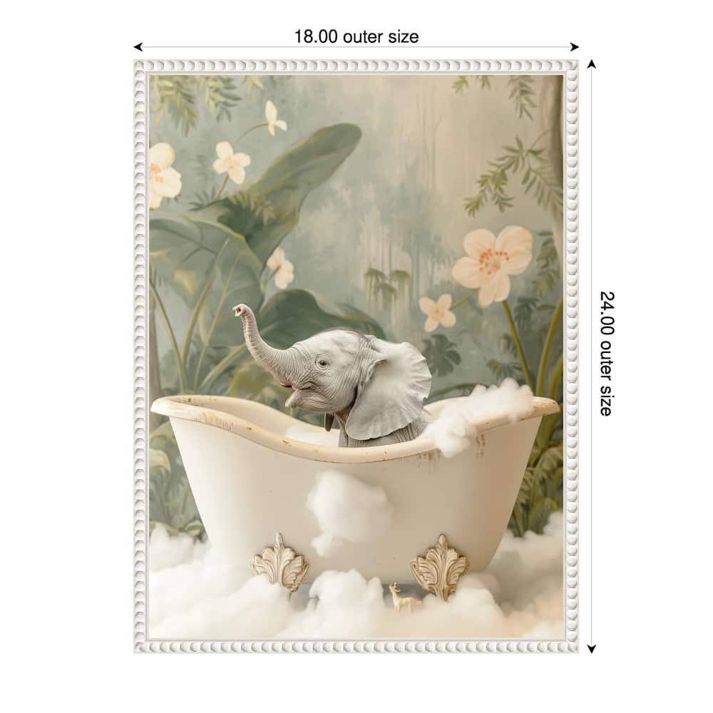 Elephant Bath Joy by Niky Rahner Framed Canvas Wall Art