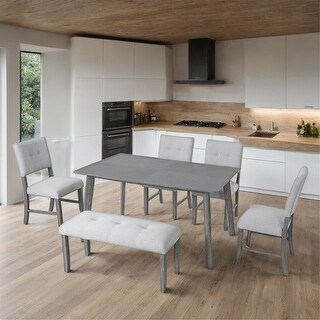 6 Piece Wood Dining Table Set with 4 Upholstered Chairs and Bench - Bed ...