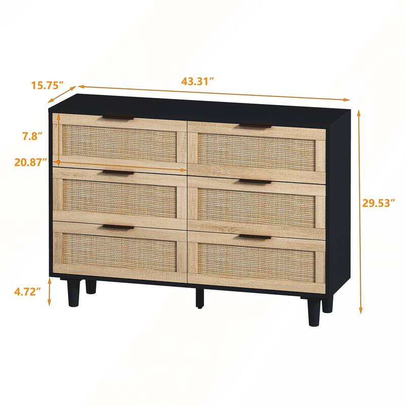 6-Drawers Rattan Storage Cabinet for Bedroom and Living Room