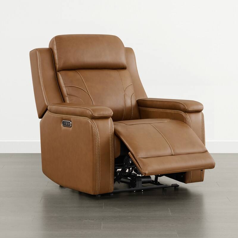 Spruce & Spring Dual Motors Genuine Leather Power Lay Flat Recliner with Power Headrest