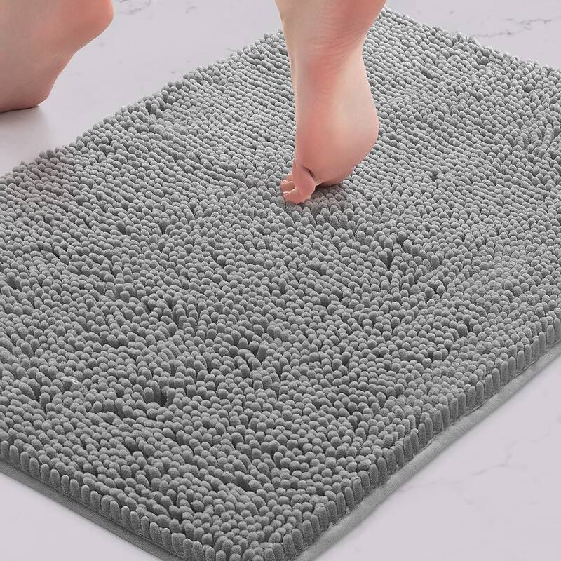 Large 2 Piece Set Dark Grey Soft Cozy Plush Chenille Bath Mat Bathroom Rug