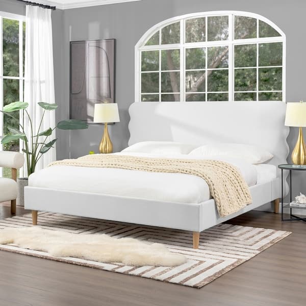 slide 2 of 12, Stockholm Mid-Century Modern Wavy Upholstered Platform Bed Antique White Polyester - King