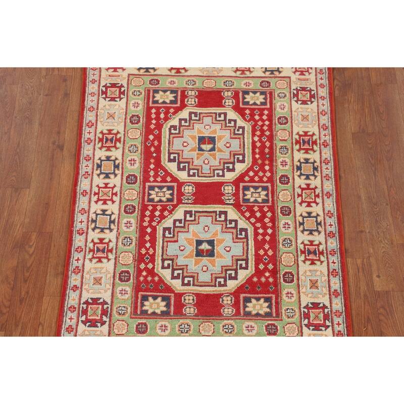 Kazak Oriental Accent Rug Handmade Foyer Wool Carpet - 2'8" x 4'1"