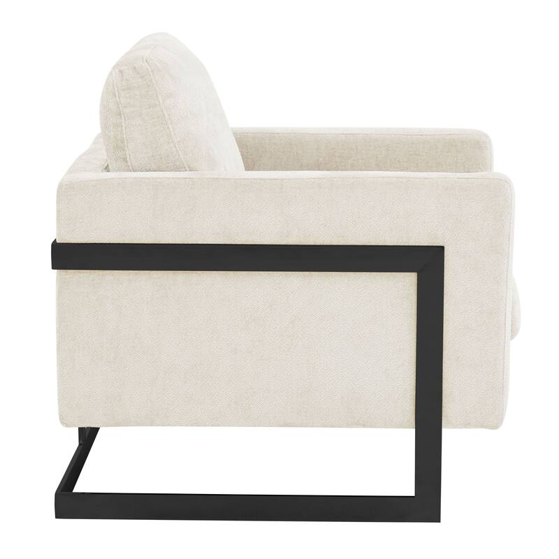 LeisureMod Lincoln Upholstered Accent Armchair with Black Steel Base