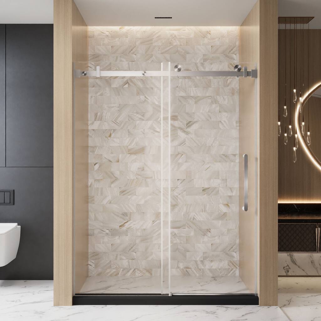 GDFStudio - Rowan Frameless Single-Sliding Shower Door for Tall Modern Bath Layouts - 60 "W x 76" H