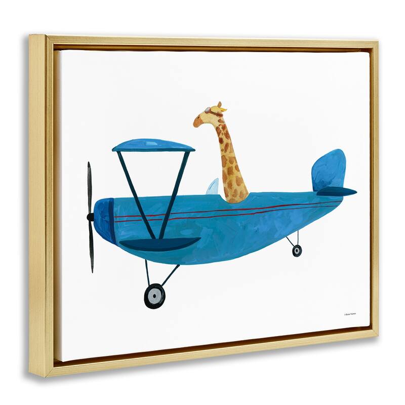Stupell Giraffe Pilot in Airplane Framed Floater Canvas Wall Art Design by Rachel Nieman