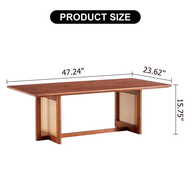 Chinese Log Rattan Coffee Table, Rectangular Solid Wood Coffee Table Small Family living Room Tea Table