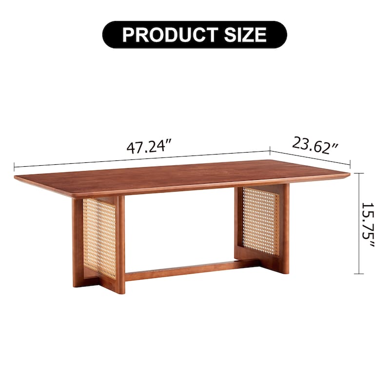 Wood Tea Table Side Table Accent Table, Coffee Table with Imitation Rattan, Living Room Center Table with Easy Assembly