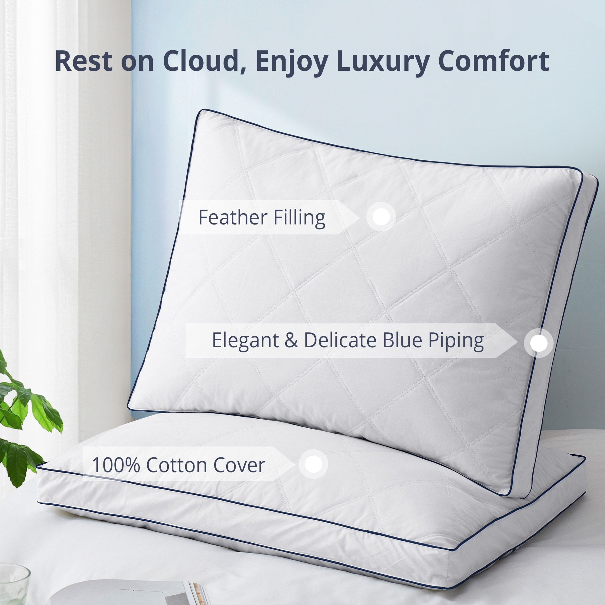 Peace Nest 2 Pack Feather Down Throw Pillow Insert, Blue, 26 x 26