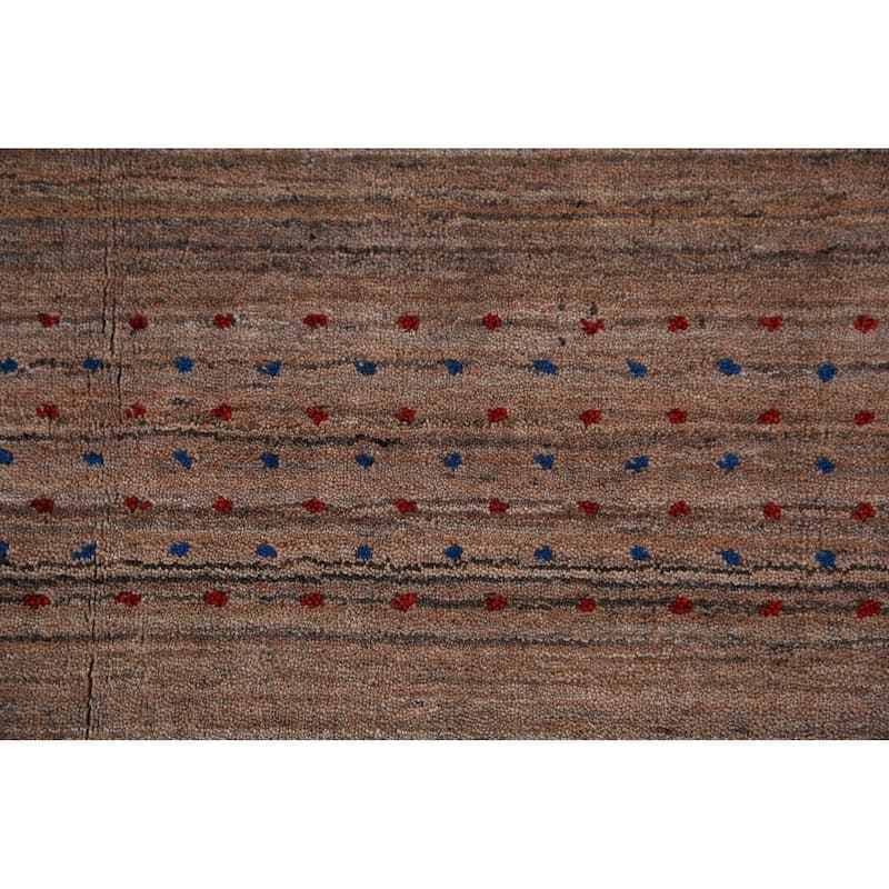 Striped Brown Gabbeh Oriental Area Rug Hand-Knotted Wool Carpet - 8'0" x 9'9"