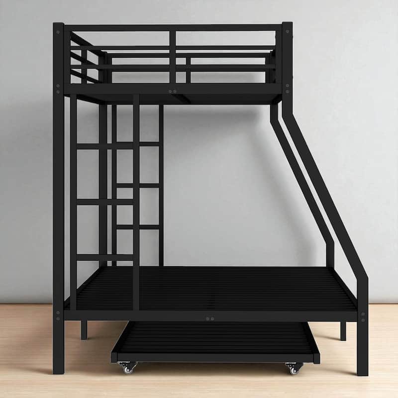Twin over Full/Queen over Queen/Twin XL over Queen Metal Bunk Bed with Trundle, Black - Sturdy & Noise-Free