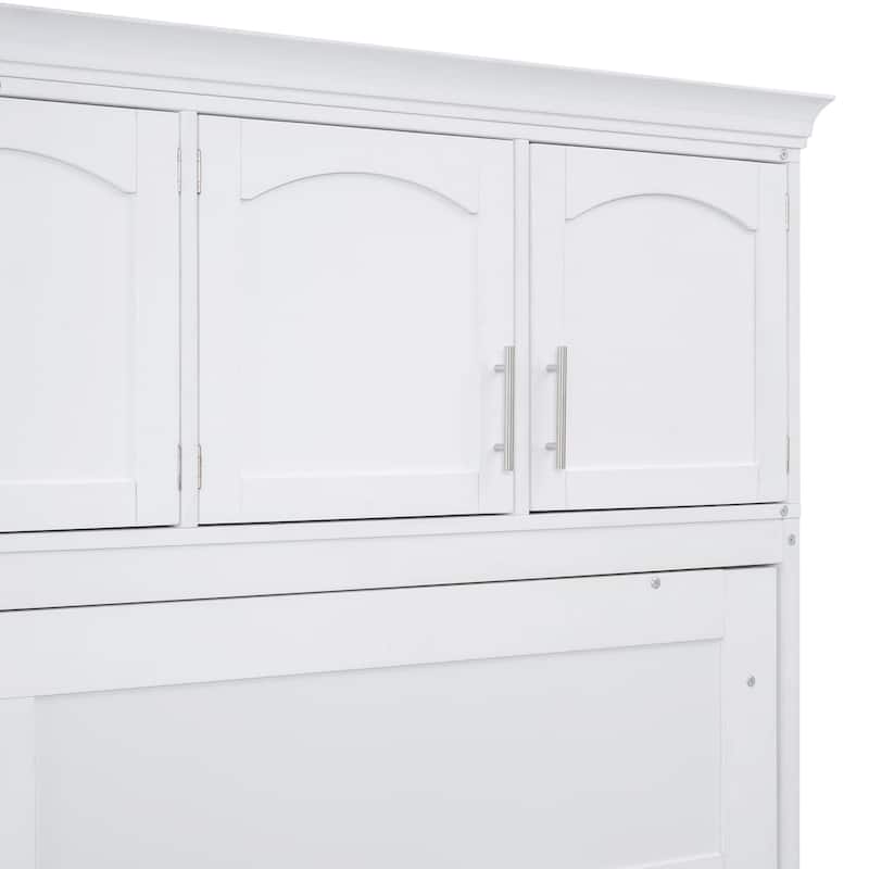 Space-Saving Queen Size Murphy Bed with Integrated Cabinets and Storage, White