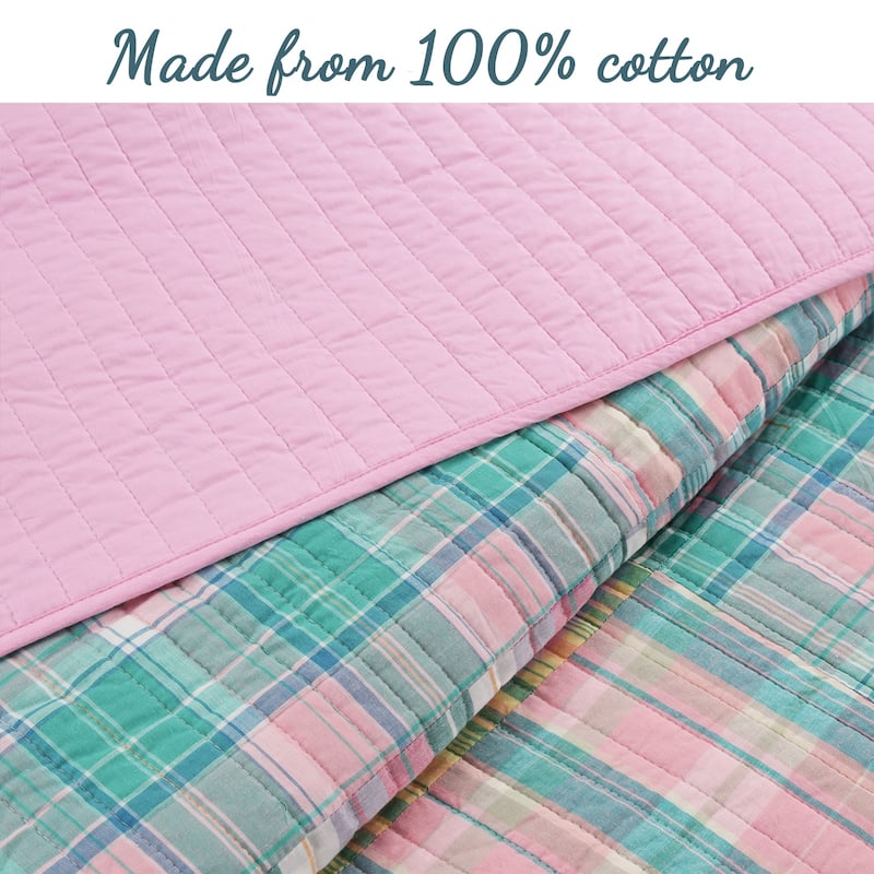 Porch & Den Copel Grid Pink Patchwork Cotton Reversible Quilt Bedding Set