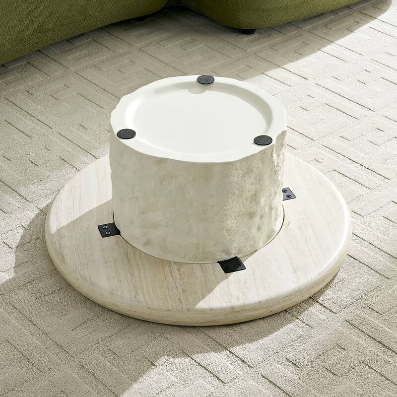 35.04" Fiberglass Round Center Coffee Table for Living Room,Imitation Stone Table front of the Sofa, Coffee Table