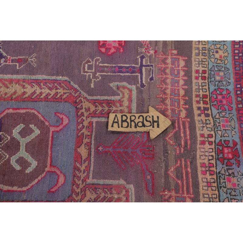 Purple Tribal Ardebil Persian Vintage Runner Rug Handmade Wool Carpet - 3'10" x 9'7"