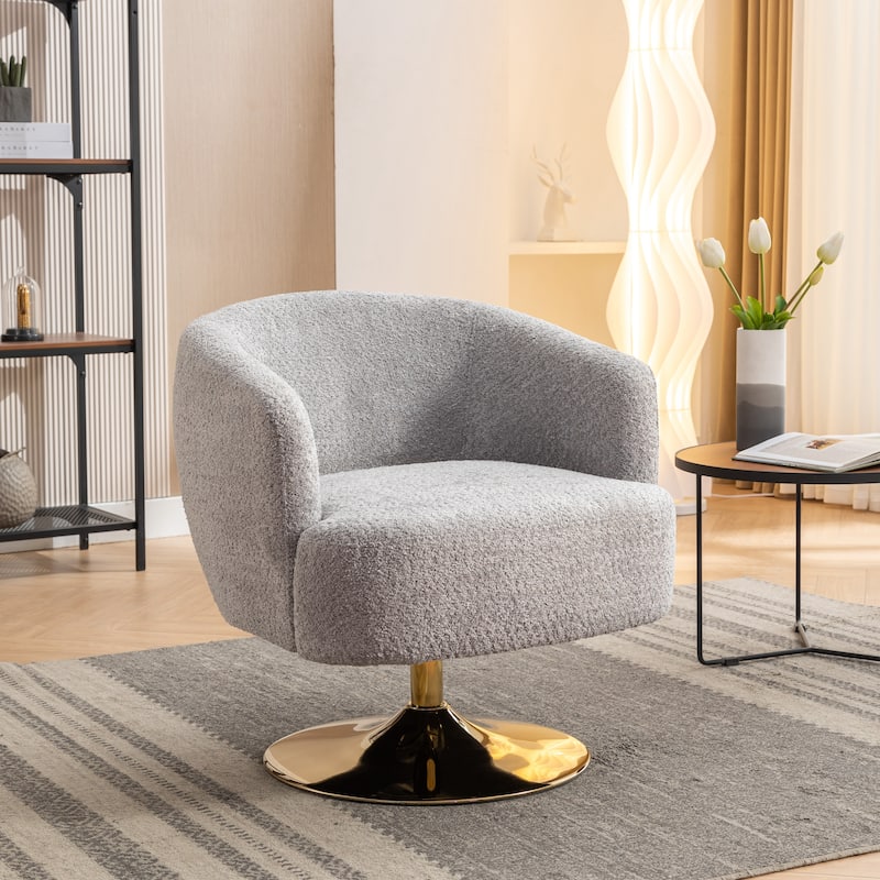 Accent Swivel Chair With Gold Metal Round Base