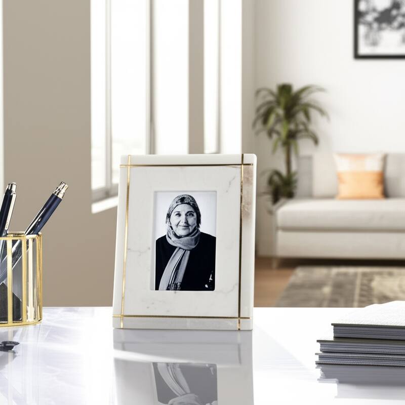 Marble Stone Frame with Inlaid Detail Modern Glam Decorative Accent