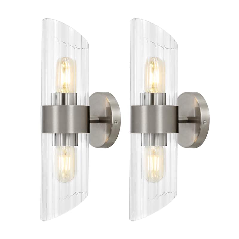 SAFAVIEH Lighting Eytan 2-light 6-inch Glass Wall Sconce with Bulbs (Set of 2) - 6.3 in. W x 4.8 in. D x 16.5 in. H