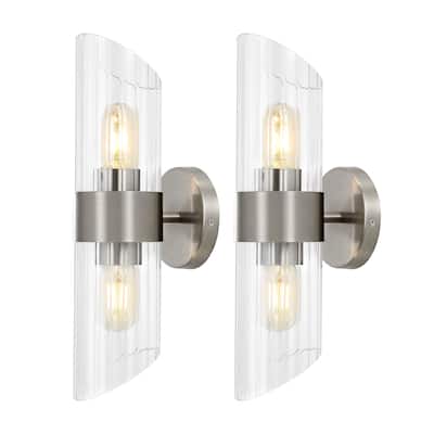 SAFAVIEH Lighting Eytan 2-light 6-inch Glass Wall Sconce with Bulbs (Set of 2) - 6.3 in. W x 4.8 in. D x 16.5 in. H