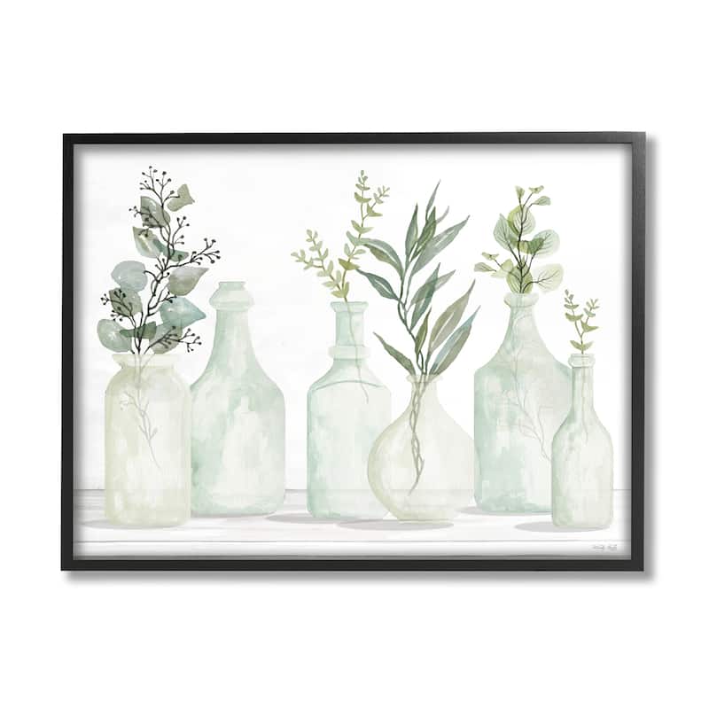 Stupell Soft Green Potted Plants Fresh Herbs Still Life Framed Wall Art - 30 x 24 - Black