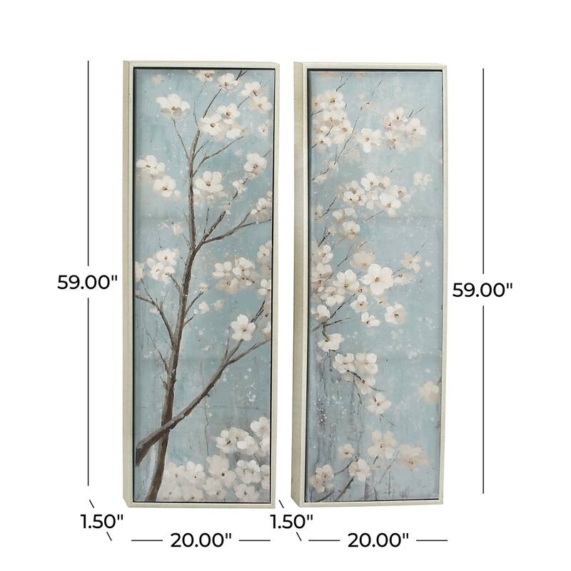 Canvas Floral Cherry Blossom Framed Wall Art with Silver Frame - Set of 2 Teal - Roche River Decor