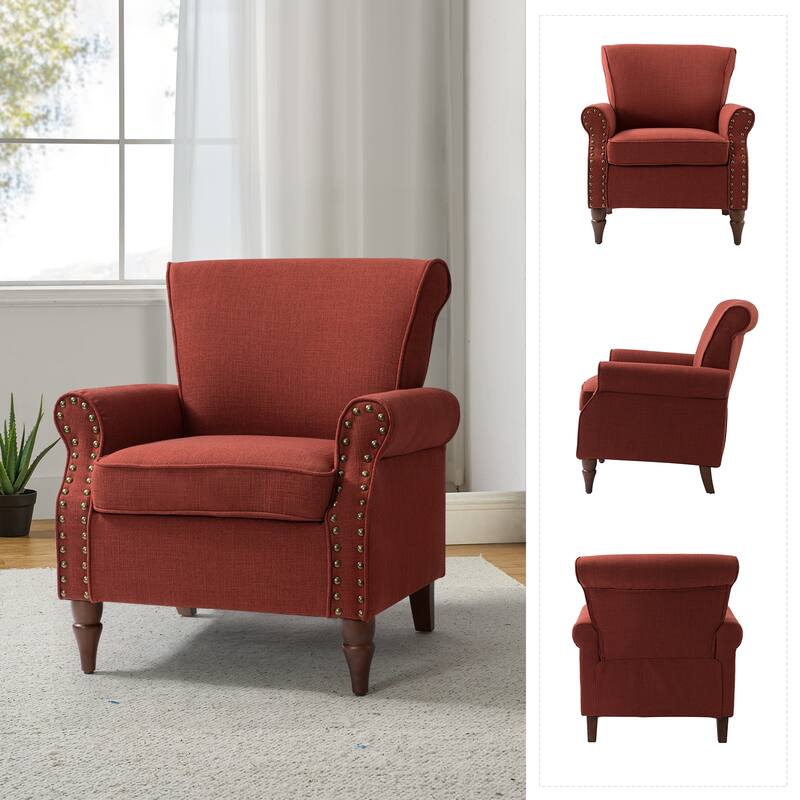Nyctelius Upholstered Comfy Accent chair with Turned Wooden Legs and Nailhead Trim Set of 2 by HULALA HOME