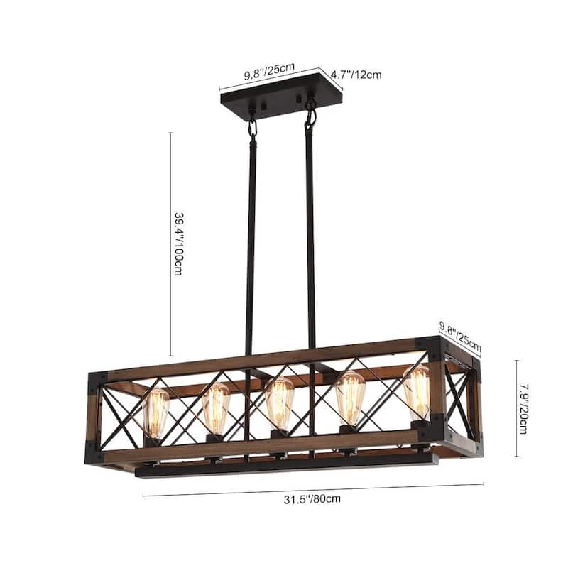 5-light Farmhouse Wood Cage Chandelier - Black