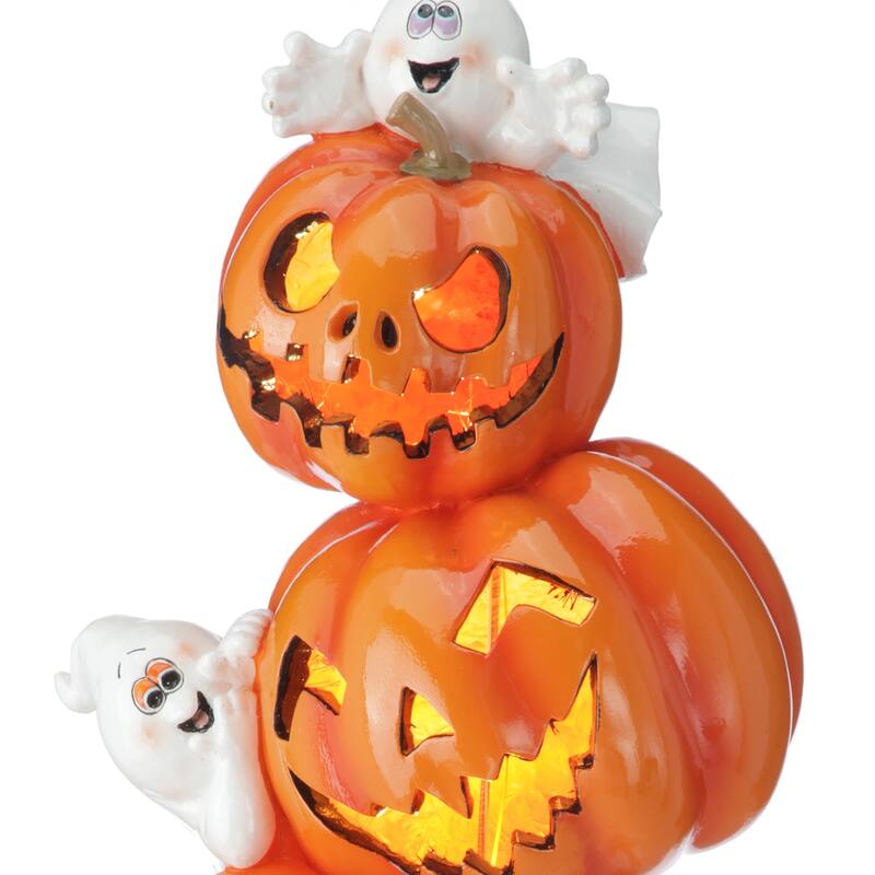 28" LED Resin Pumpkin stack With Ghost