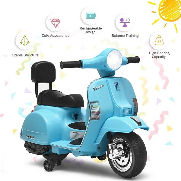 6V Kids Ride On Vespa Scooter Motorcycle for Toddler w/ Training Wheels Blue