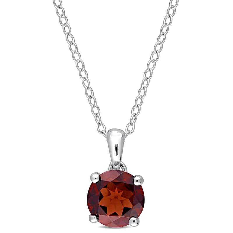 Miadora Garnet Solitaire Birthstone Necklace in Sterling Silver