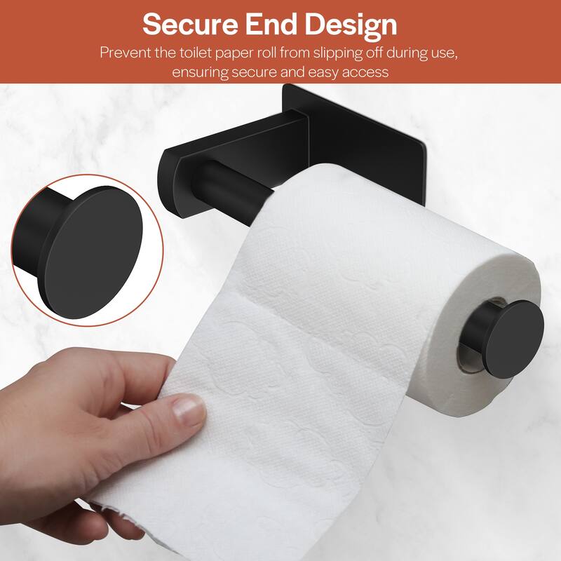 Self-Adhesive Stainless Steel Single Post Wall Mounted Toilet Paper Roll Holder, Matte Black - Matte Black - N/A